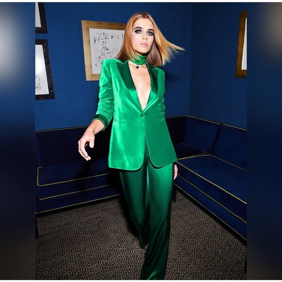 Alice + Olivia Breann Fitted Blazer in Emerald Green Size 14 - Picture 1 of 10